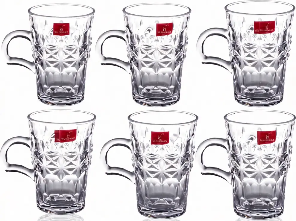 Blinkmax Glass Mug Set, 6 Pieces, 208ml Capacity, Clear Color, Model KTZB114