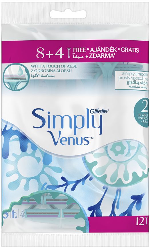 Gillette Simply Venus Disposable Razor for Women, 2 Blades - 12 Pieces