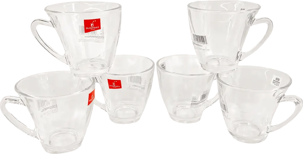 Blinkmax Glass Mug Set, 6 Pieces, 190ml Capacity, Clear Color, Model KTZB88-2