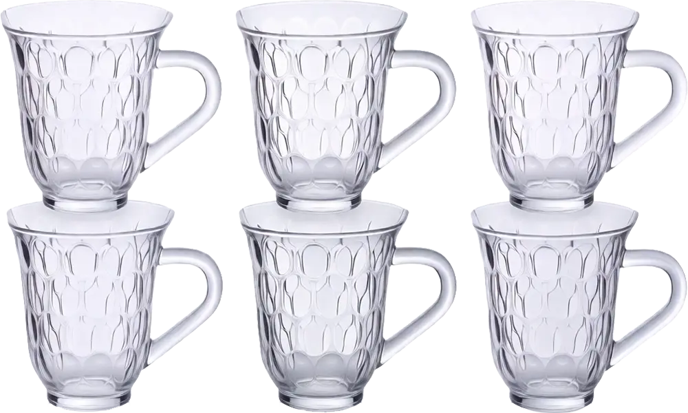 Blinkmax Glass Mug Set, 6 Pieces, 190ml Capacity, Clear Color, Model KTZB30