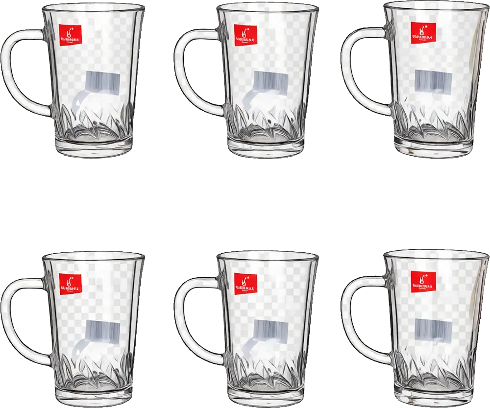 Blinkmax Glass Mug Set, 6 Pieces, 205ml Capacity, Clear Color, Model KTZB132