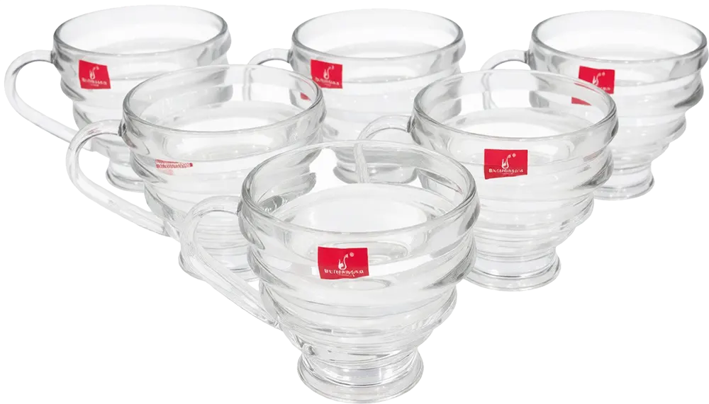 Blinkmax Glass Mug Set, 6 Pieces, 190ml Capacity, Clear Color, Model KTZB85