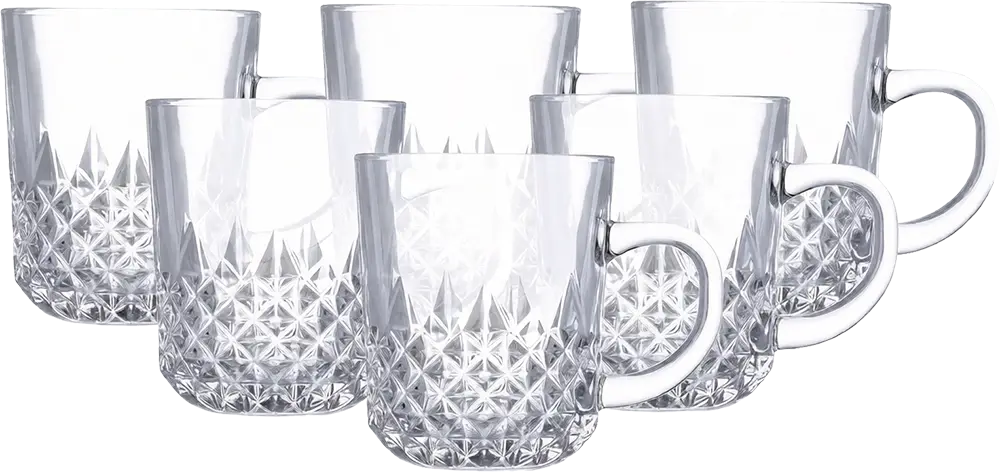 Blinkmax Glass Mug Set, 6 Pieces, 235ml Capacity, Clear Color, Model KTZB85