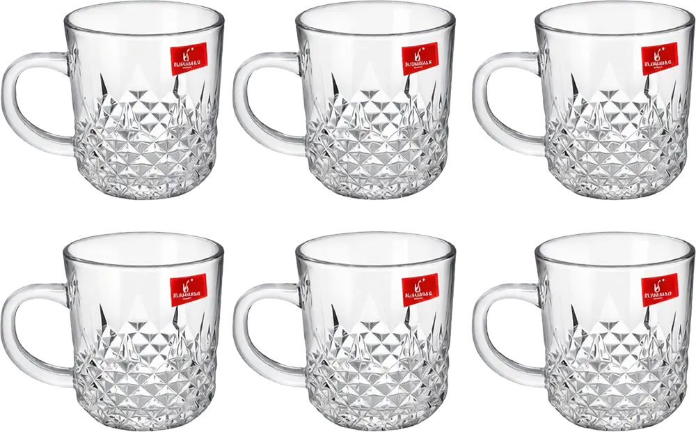 Blinkmax Glass Mug Set, 6 Pieces, 235ml Capacity, Clear Color, Model KTZB85