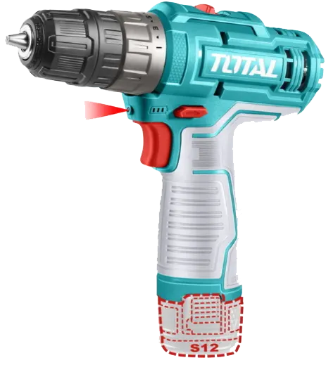 Total Tools Drill, 12V Battery, 2 Small Type-C Batteries, TDLI12206