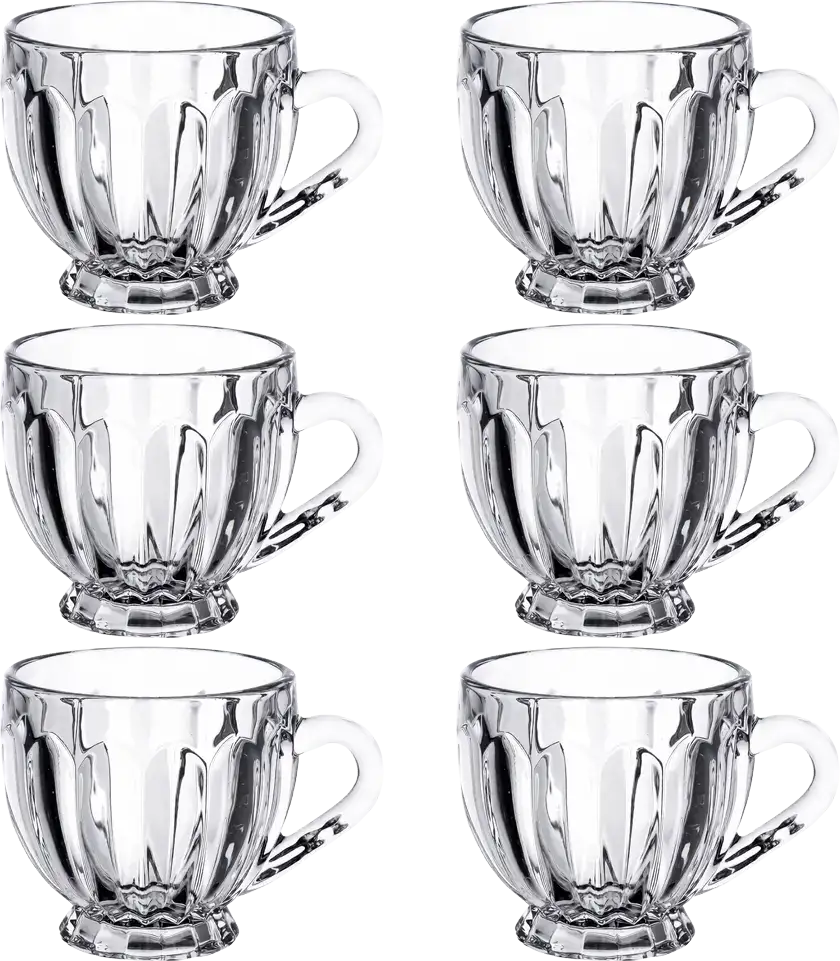 Blinkmax Glass Mug Set, 6 Pieces, 200ml Capacity, Clear Color, Model KTZB86C