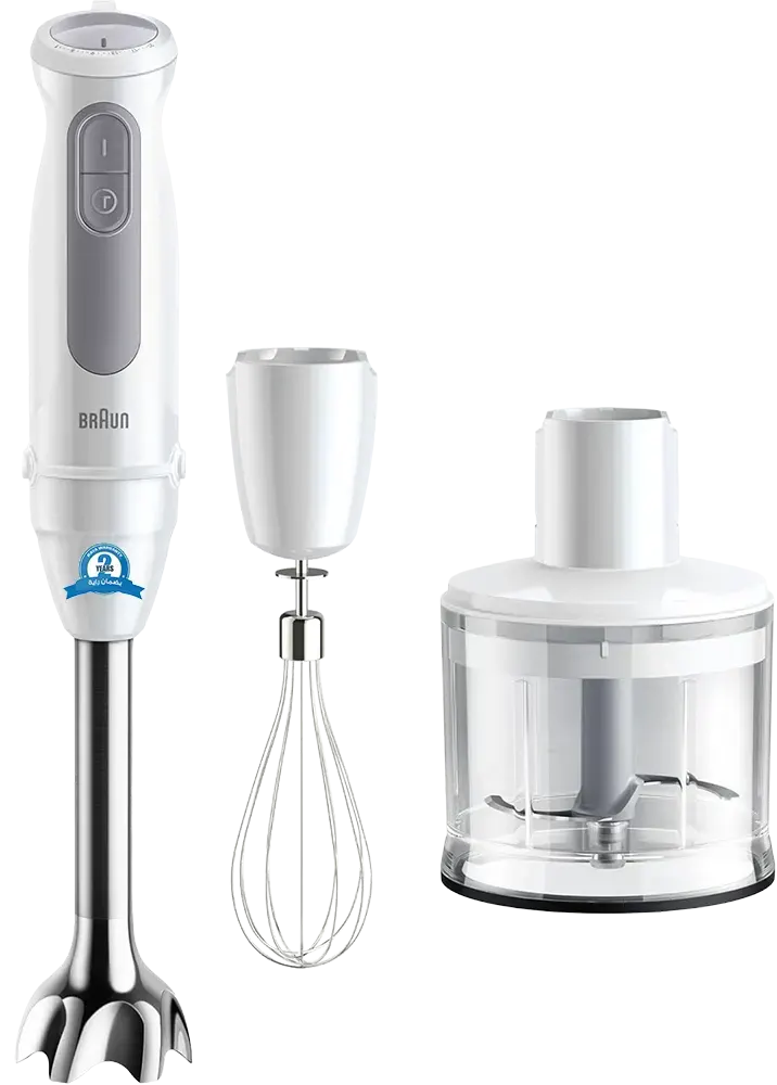 Braun MultiQuick 5 Hand Blender, 1000 Watts, 21 Speed ​​Settings, 500ml Chopper, White, MQ50236MWH (with Raya Warranty)