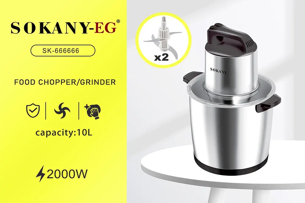 Sokany chopper , 2000 Watts, 10 Liters, Two Speeds, Stainless Steel, SK-666666 (with Elmaghraby Warranty)