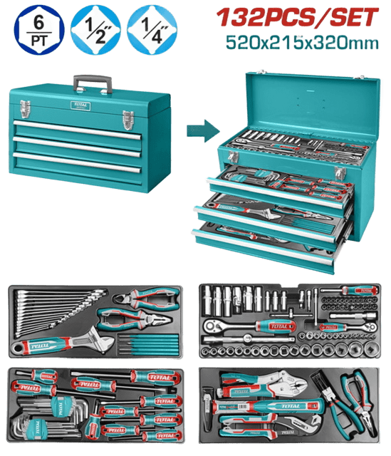 طقم عده توتال تولز ، 132 قطعه ، THPTCS71321