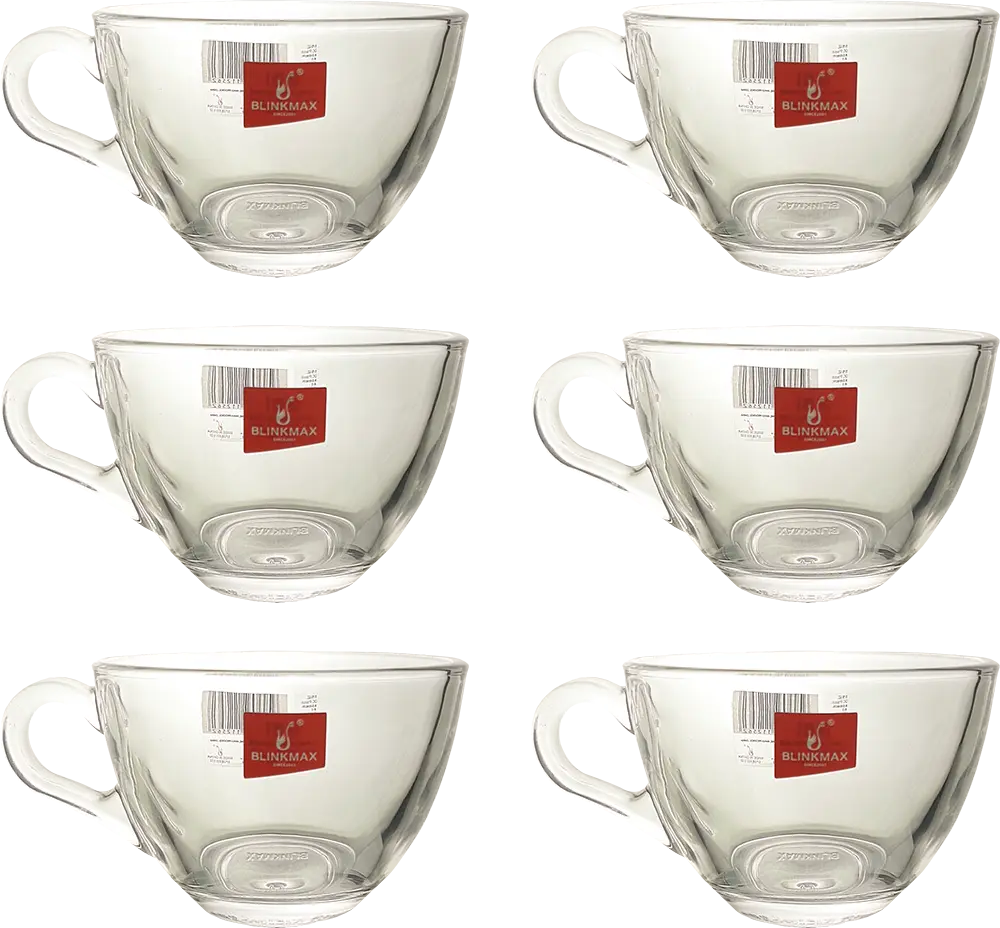 Blinkmax Glass Mug Set, 6 Pieces, 190ml Capacity, Clear Color, Model KTZB96