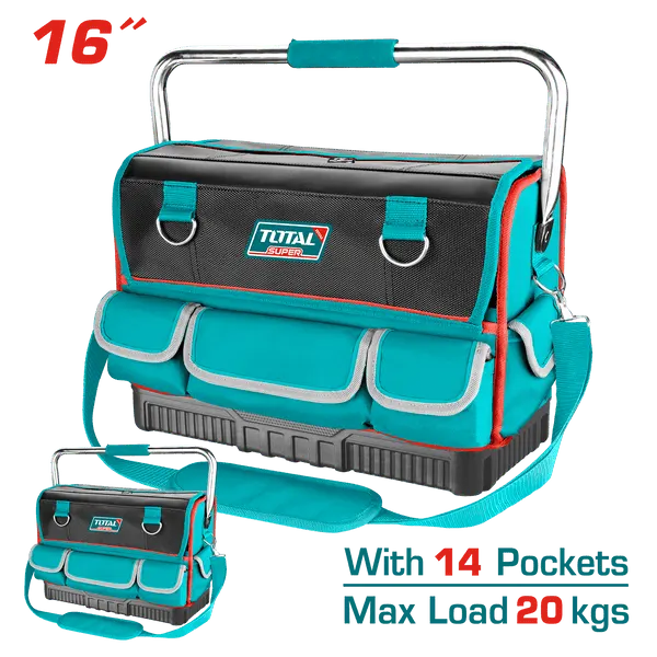 Total Tools Canvas Tool Bag, 16 inches, Closed Rubber Base, Metal Handle, THT66L12