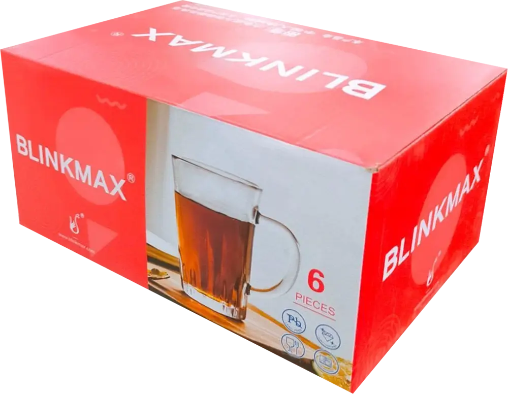Blinkmax Glass Mug Set, 6 Pieces, 205ml Capacity, Clear Color, Model KTZB134