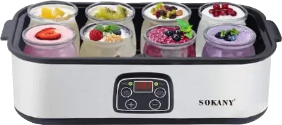 ماكينة تحضير الزبادي من سوكاني، 25 وات، 8 أكواب أكريليك، شاشة ديجيتال، استانلس، SK-2303 (بضمان المغربي)