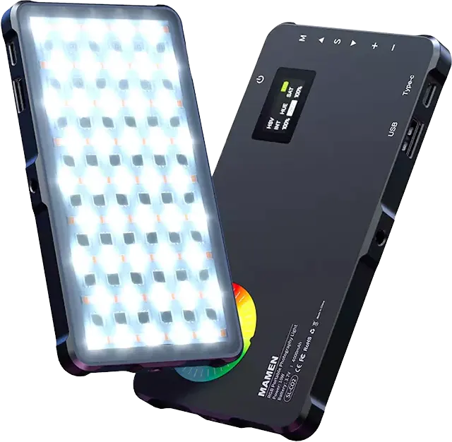 Mamen LED Video Light Panel, 10W, RGB Lighting, Type-C Charging Port, 4000mAh Battery, LED-C02