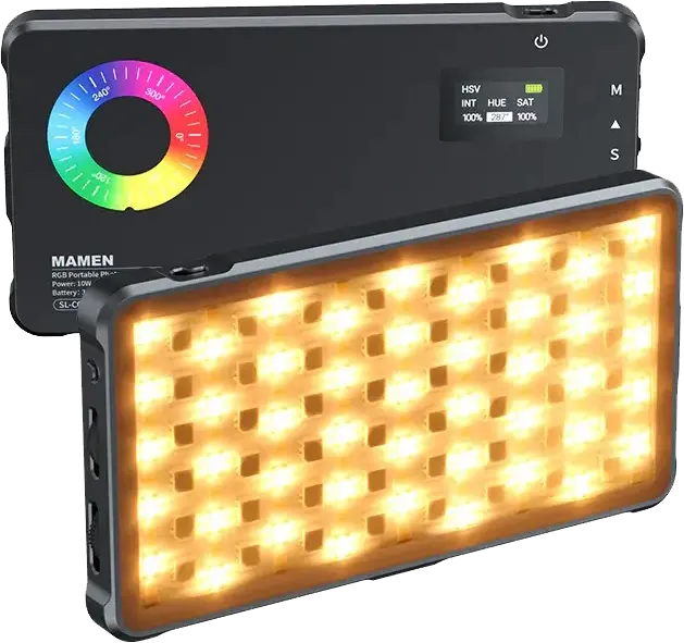 Mamen LED Video Light Panel, 10W, RGB Lighting, Type-C Charging Port, 4000mAh Battery, LED-C02