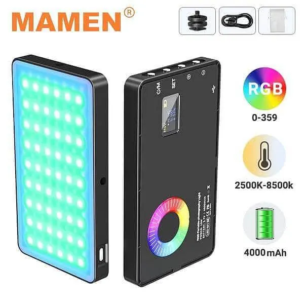 Mamen LED Video Light Panel, 10W, RGB Lighting, Type-C Charging Port, 4000mAh Battery, LED-C02
