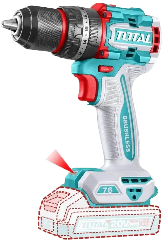 Total Tools Cordless Drill and Hammer Drill, 20V, 76Nm, 2 x 2Ah Batteries, and Charger, TIDLI20768
