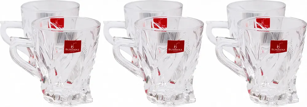 Blinkmax Glass Mug Set, 6 Pieces, 140ml Capacity, Clear Color, Model KTZB104