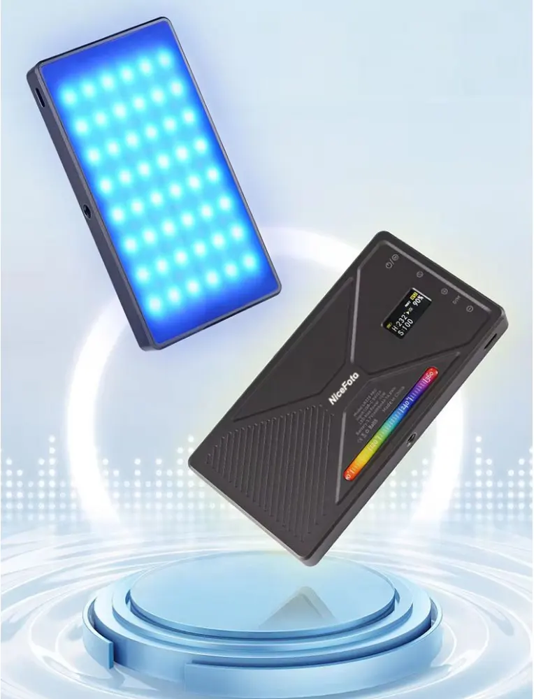 NiceFoto Video Lighting Panel, 10W, RGB LED Lighting, 4000mAh Battery, Type-C Charging, Gray, TC-225