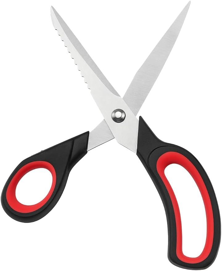 Stainless Steel Multi-purpose Kitchen Scissors On A Card, Black And Red