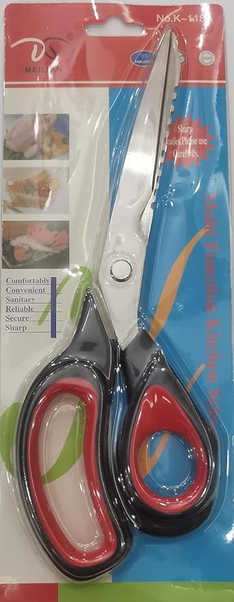 Stainless Steel Multi-purpose Kitchen Scissors On A Card, Black And Red
