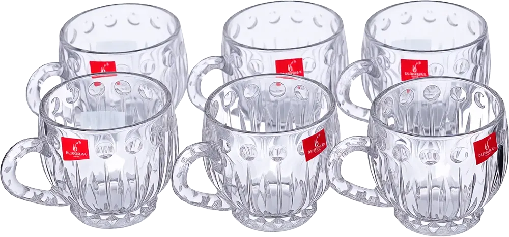 Blinkmax Glass Mug Set, 6 Pieces, 185ml Capacity, Clear Color, Model KTZB86A