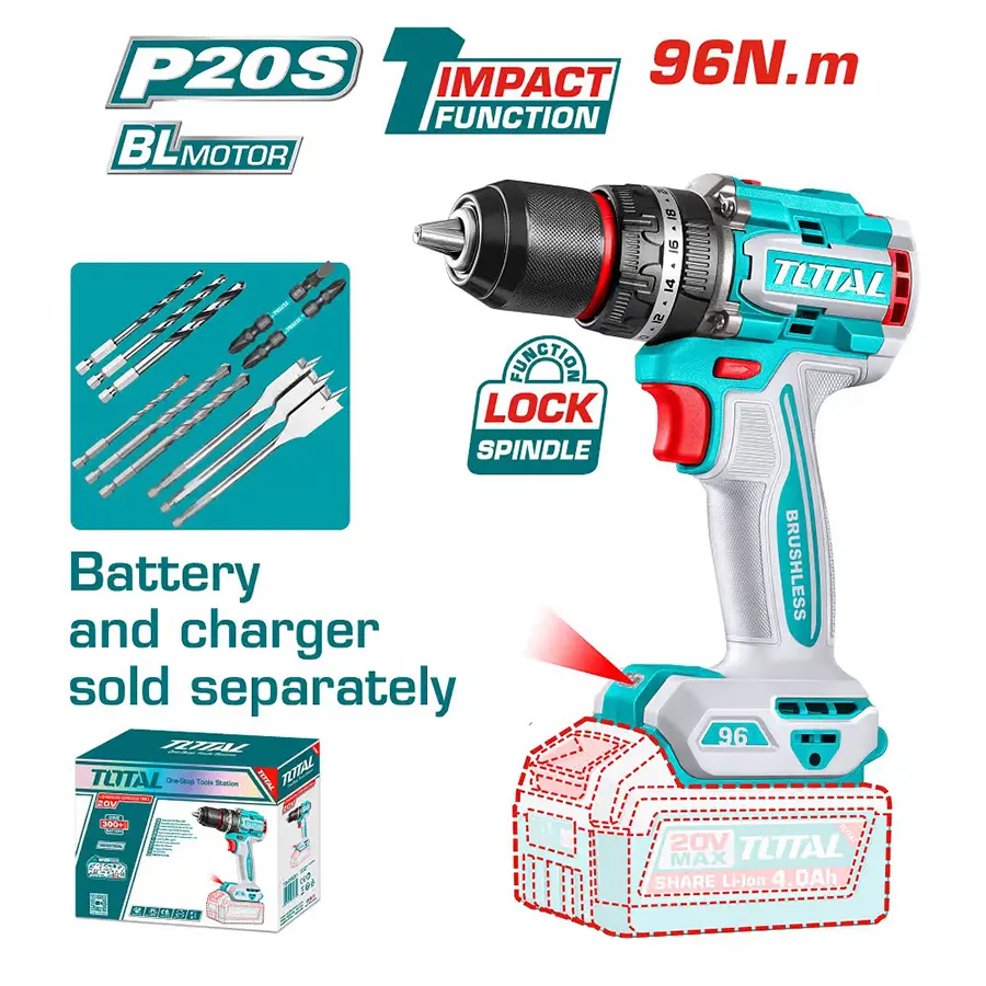 Total Tools Rotary Hammer Drill, 20V, 96Nm, without battery and charger, TIDLI209681