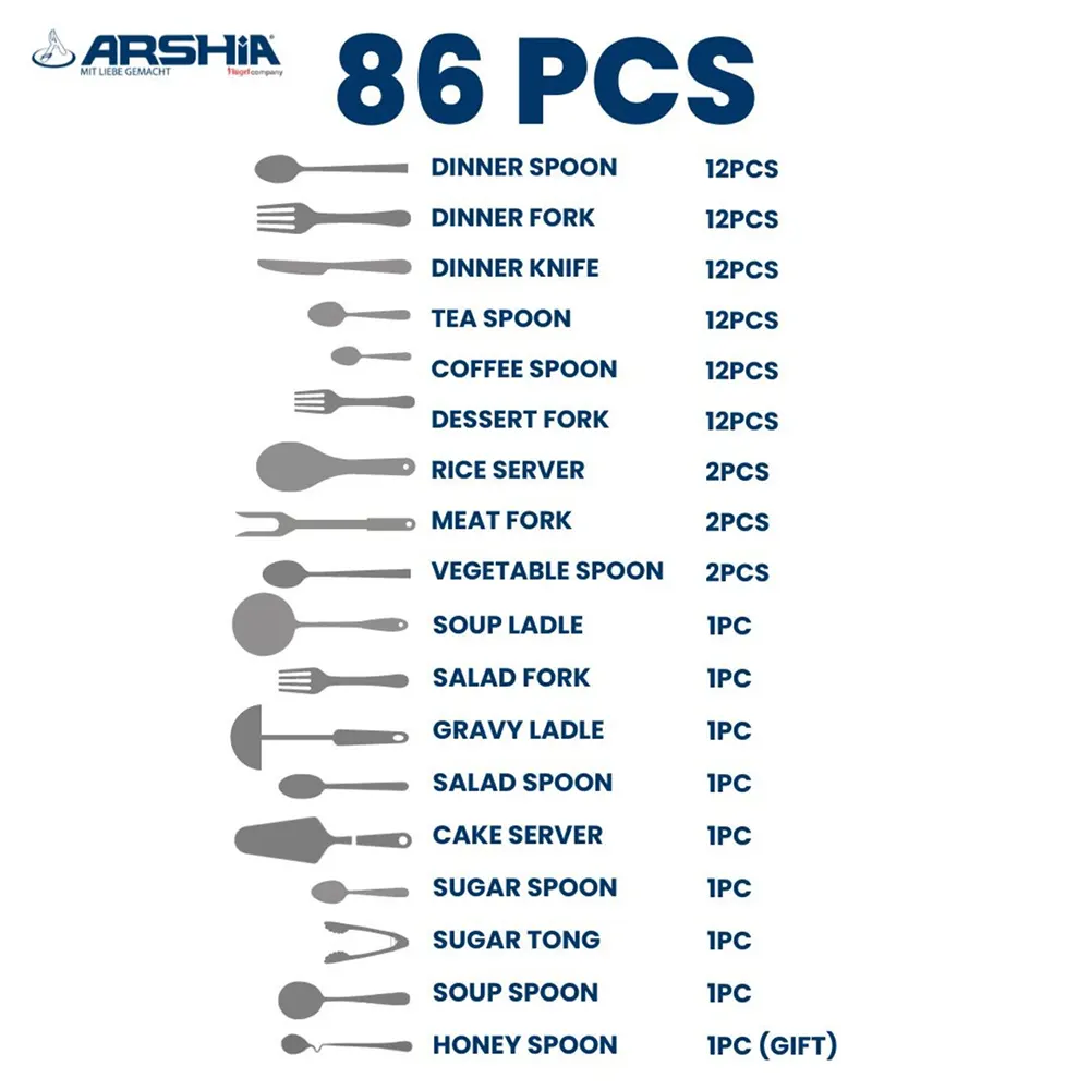 شنطة معالق أرشيا، 86 قطعة ، استانلس ستيل، فضي X ذهبي