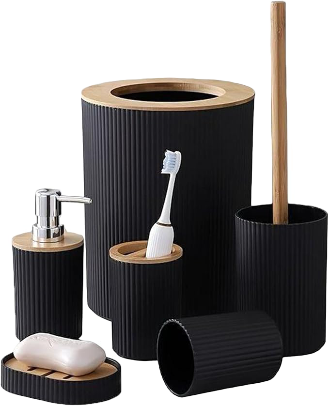مجموعه اكسسوارات حمام بلاستيك 6 قطع ، اسود ، 19-104