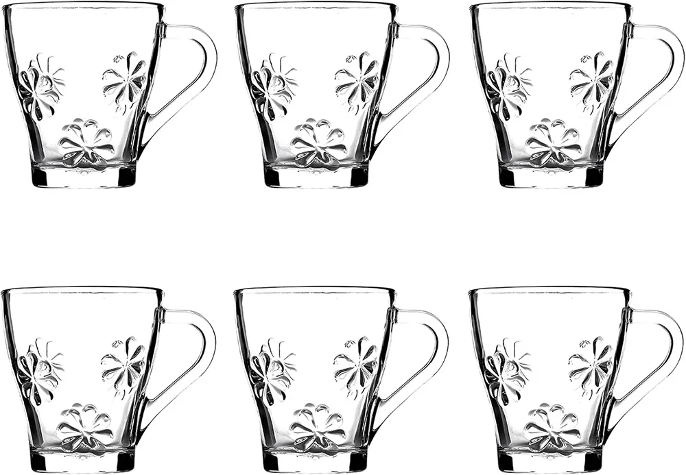 Blinkmax Glass Mug Set, 6 Pieces, 260ml Capacity, Clear Color, Model KTZB21‑3