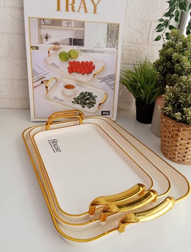 Melamine Serving Tray Set, 3 Pieces, Assorted Shapes