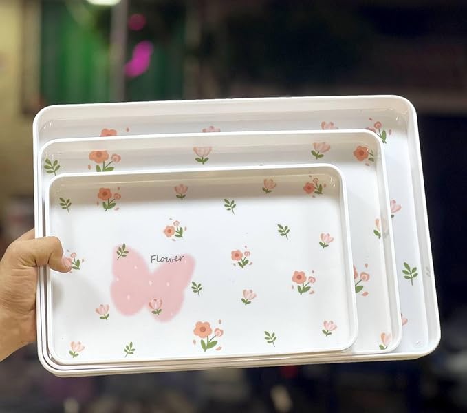 Rectangular Melamine Serving Tray Set, 3 Pieces