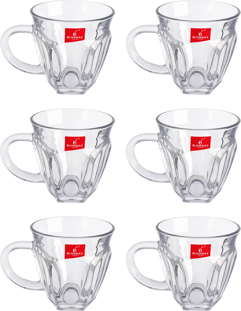 Blinkmax Glass Mug Set, 6 Pieces, 215ml Capacity, Clear Color, Model KTZB139