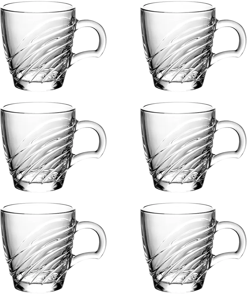 Blinkmax Glass Mug Set, 6 Pieces, 215ml Capacity, Clear Color, Model KTZB109-1