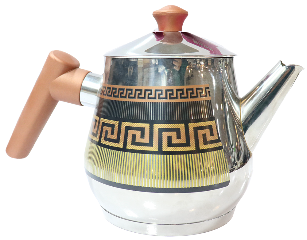 Al-Andalos Turkish teapot, 1 liter capacity, stainless steel, embossed silver