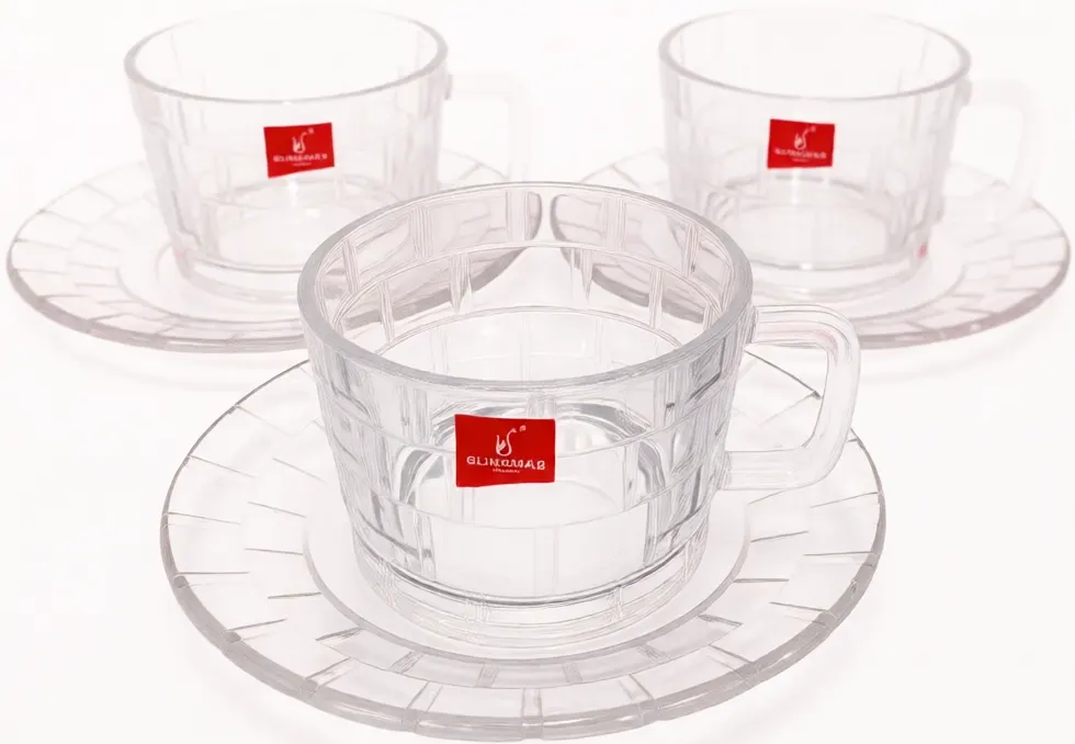 Blinkmax Glass Mug Set, 12 Pieces, 6 Mugs (320ml Capacity), 6 Saucers, Clear Color, Model KTZB326