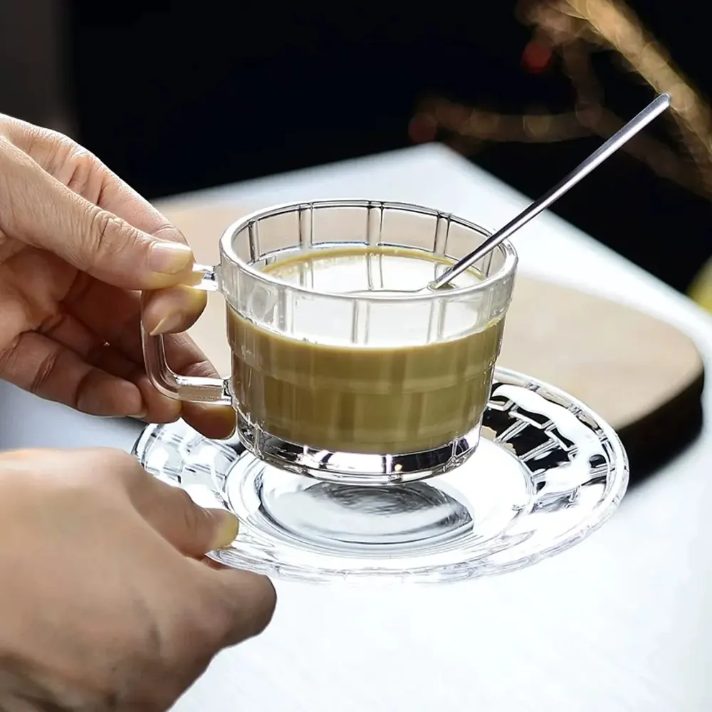 Blinkmax Glass Mug Set, 12 Pieces, 6 Mugs (320ml Capacity), 6 Saucers, Clear Color, Model KTZB326