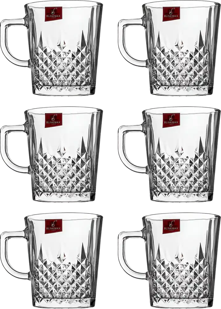 Blinkmax Glass Mug Set, 6 Pieces, 260ml Capacity, Clear Color, Model KTZB68-4