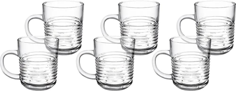 Blinkmax Glass Mug Set, 6 Pieces, 235ml Capacity, Clear Color, Model KTZB04-5