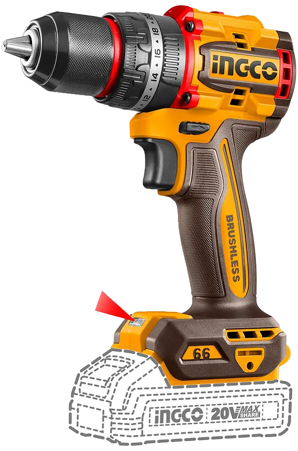 ingco Cordless Hammer Drill, 20V, 66Nm, 2 Batteries, CIDLI20668