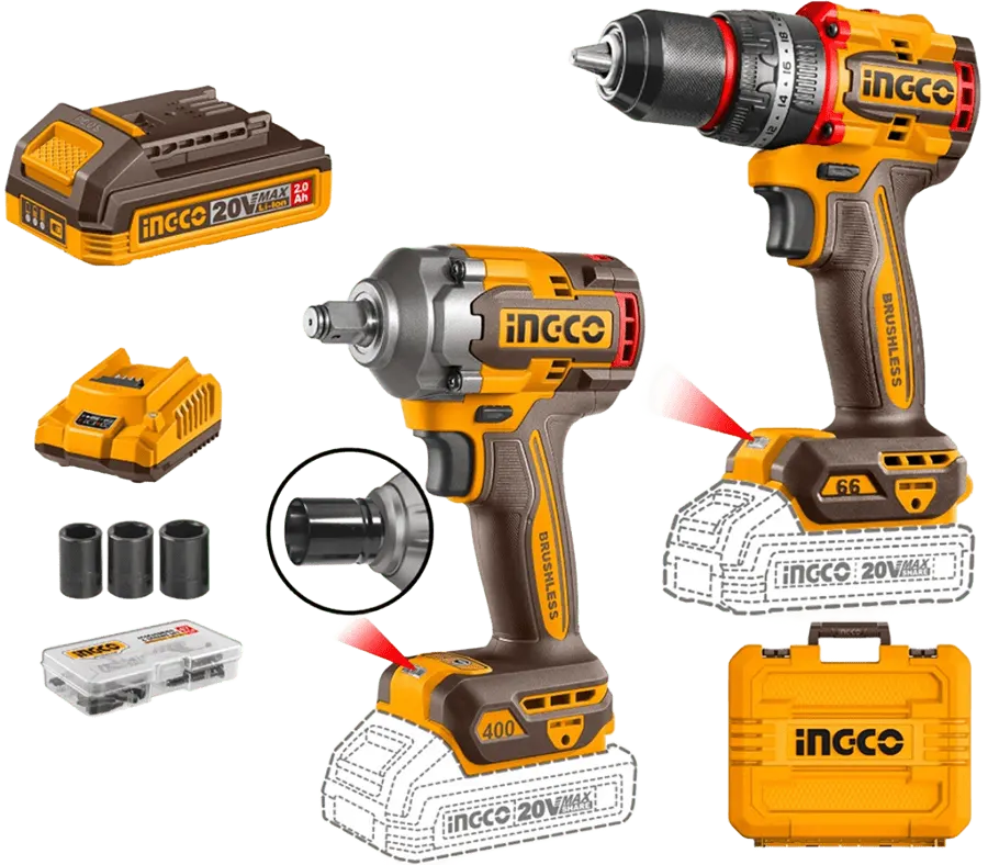 ingco 20V Drill, 1-2 inch, 40N + Drill, 20V, 66N, 2 Batteries, CKLI20275