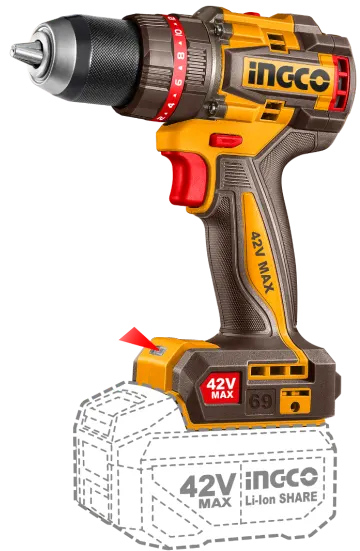 ingco Cordless Drill, 42V, 69Nm, 1 Battery, CIDLI426981