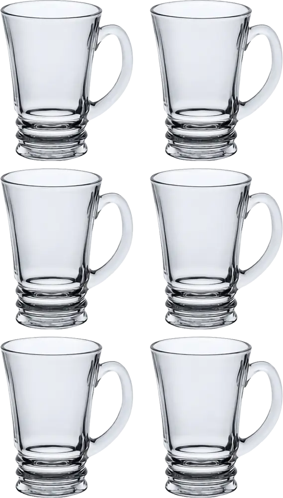 Blinkmax Glass Mug Set, 6 Pieces, 210ml Capacity, Clear Color, Model KTZB100