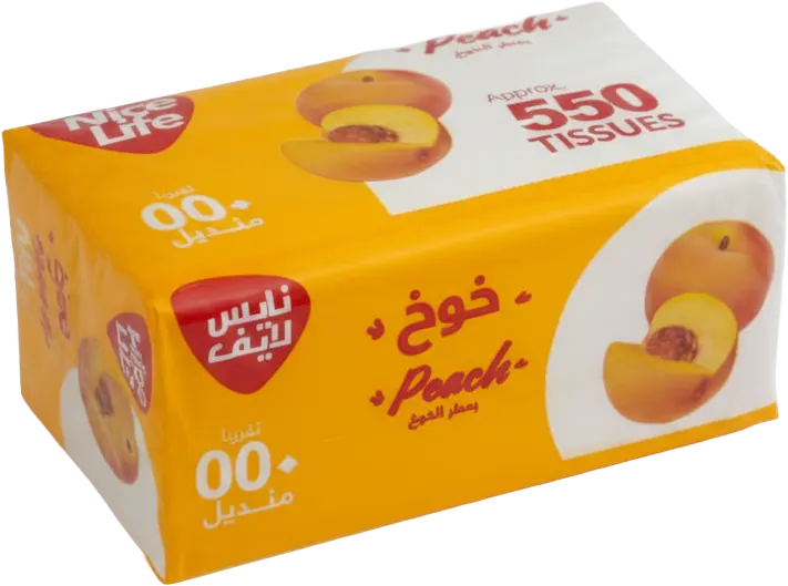 علبة مناديل سحب نايس لايف، 550 منديل، 3 طبقات، رائحة الخوخ