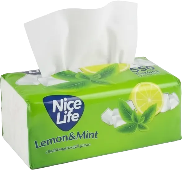 علبة مناديل سحب نايس لايف، 550 منديل، 3 طبقات، رائحة الليمون والنعناع