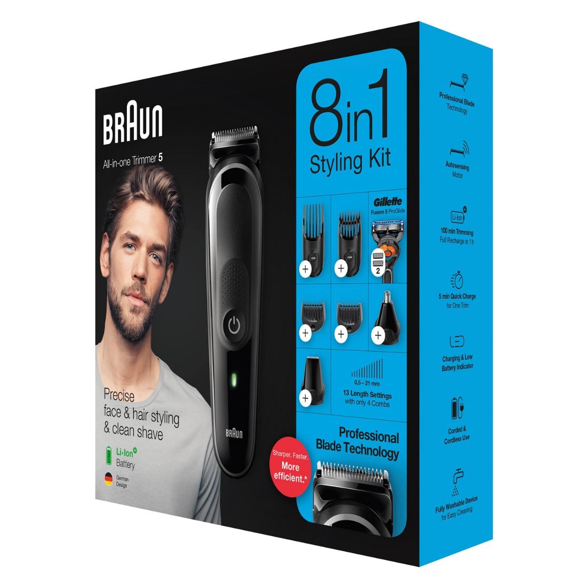 Braun Electric Hair Clipper for men 8×1, for dry use, Black, MGK5260