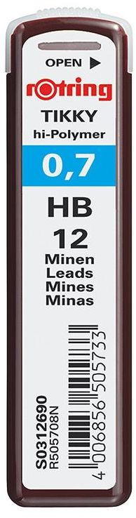 Rotring HB Tikky Polymer pencil lead, 0.7 mm, 12 teeth, grey