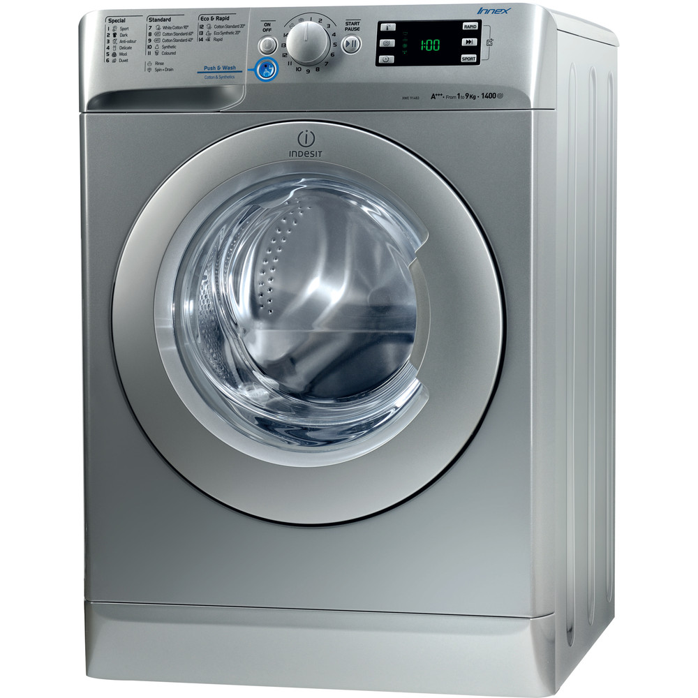 Indesit Front Loading Washing Machine, 9Kg, Silver, XWE91483XSEU
