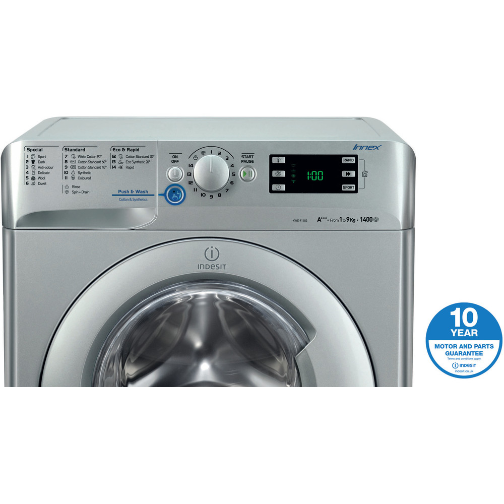 Indesit Front Loading Washing Machine, 9Kg, Silver, XWE91483XSEU