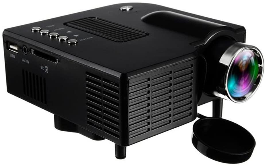 جهاز بروجكتور Uc28 صغير للعرض السينمائي المنزلي LED الحجم من Av - Vga - Usb للكمبيوتر ، يبلغ طوله 12.7 سم وعرض 12.6 سم وارتفاع 5.6 سم - اسود